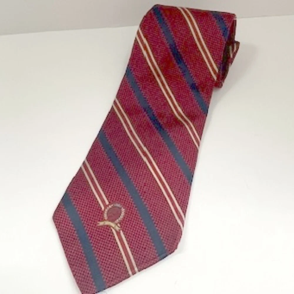 Tommy Hilfiger Red Blue Gold Striped Men’s Tie‎ 100% Silk
